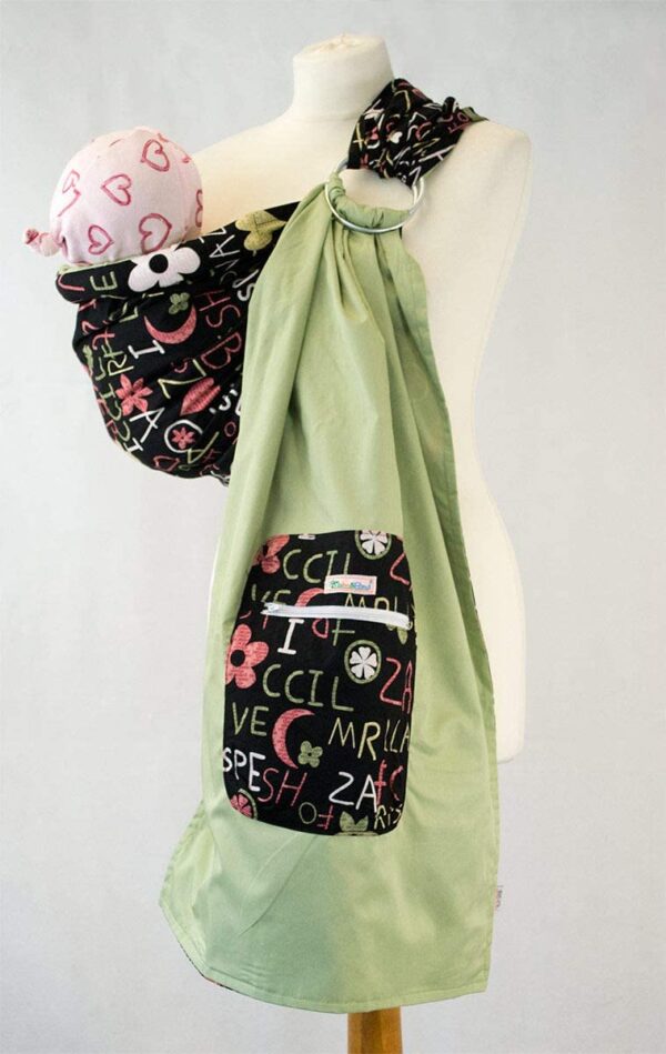 ring sling grey with pink polka dots