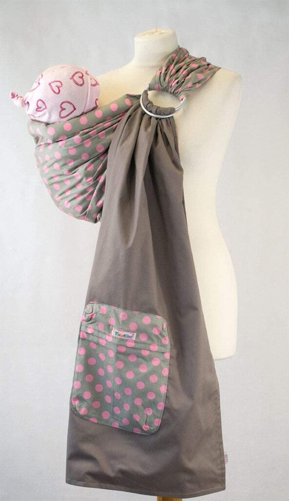 ring sling grey with pink polka dots